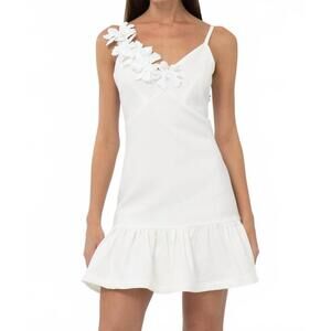 NEW ADELYN RAE mirabel floral applique ruffle mini dress in ivory